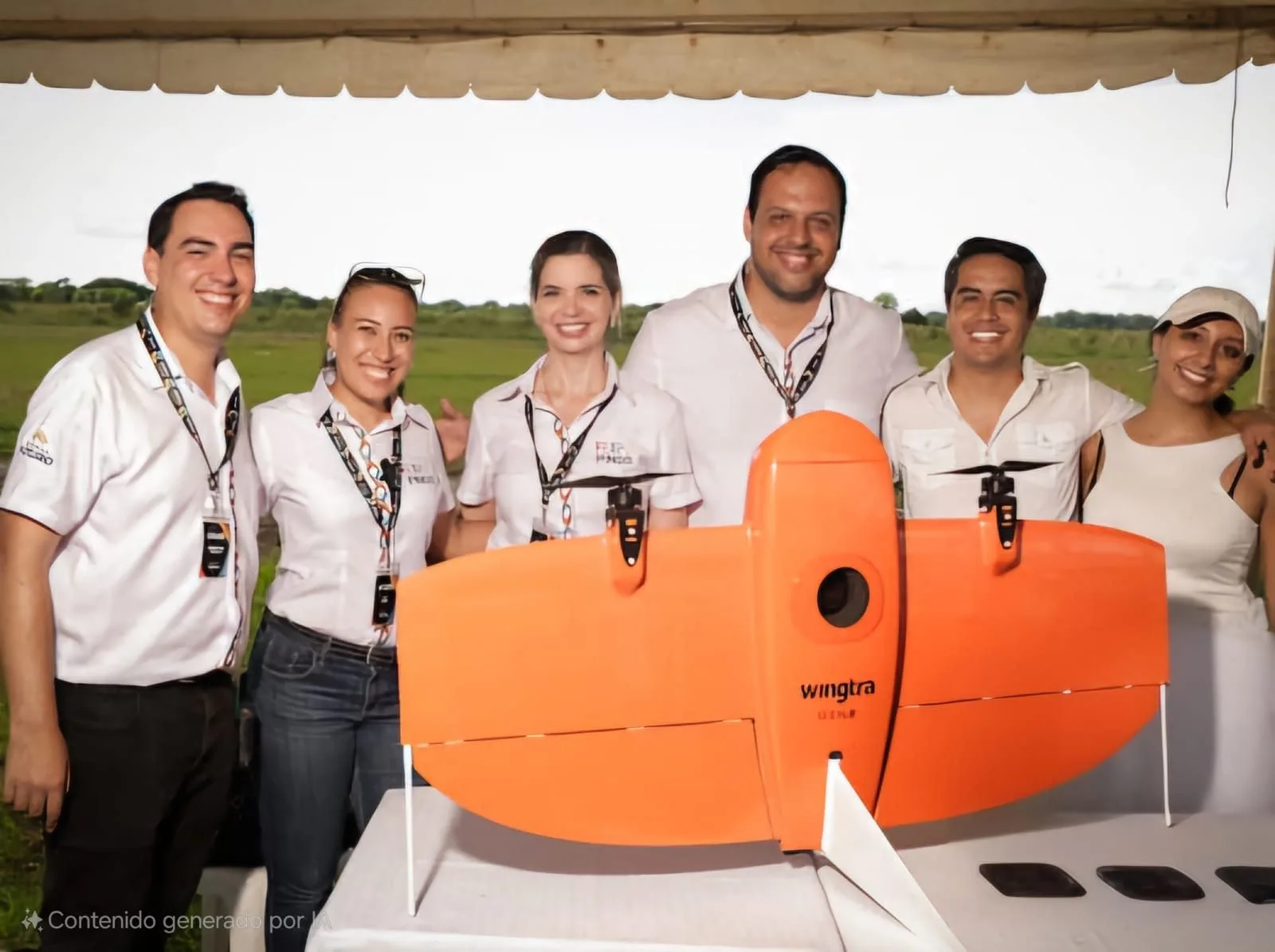 Equipo de Bolivia Flying Labs presentando el drone Wingtra en FEXPO Pinos